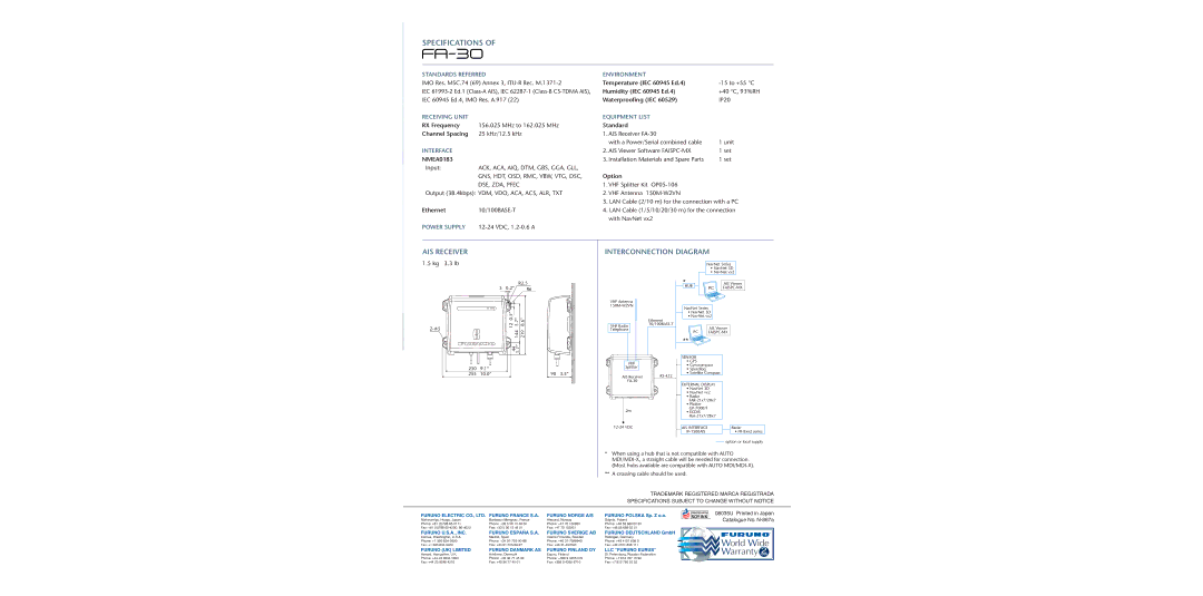 Furuno FA30 specifications Specifications 