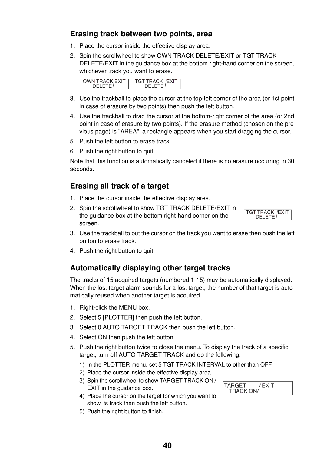 Furuno FAR-2107 specifications Erasing track between two points, area, Erasing all track of a target 