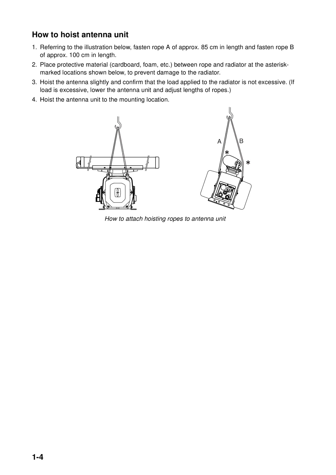 Furuno FAR-2157 installation manual How to hoist antenna unit, How to attach hoisting ropes to antenna unit 