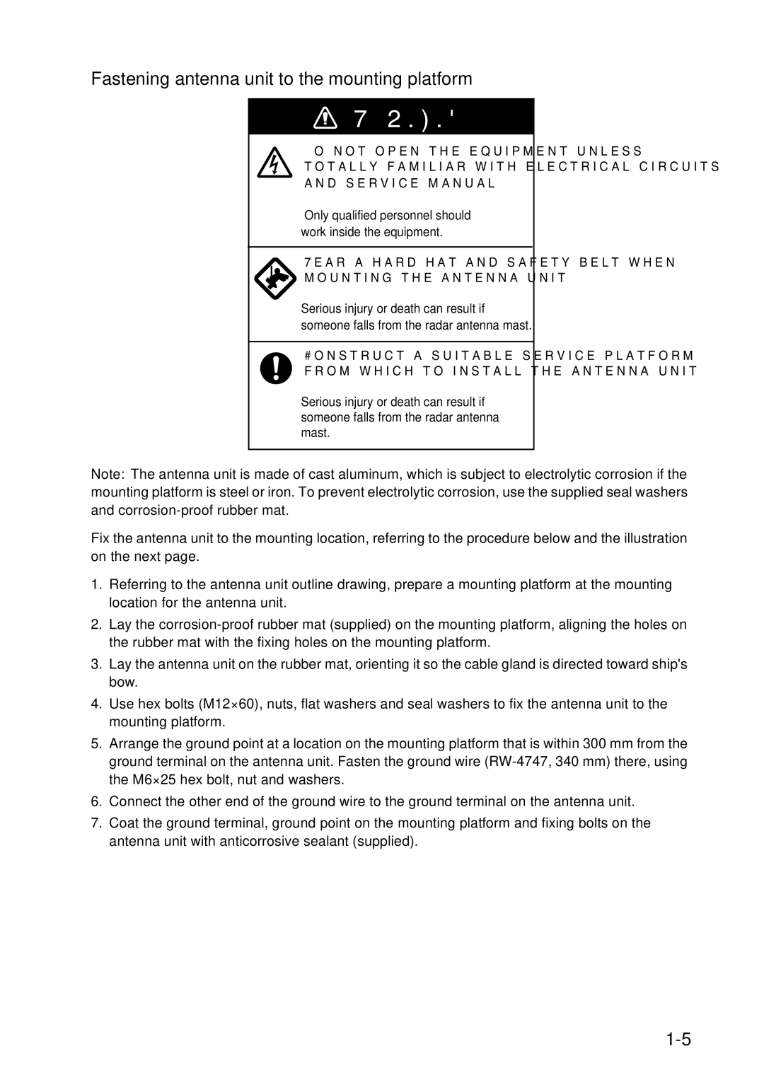 Furuno FAR-2157 installation manual Fastening antenna unit to the mounting platform 