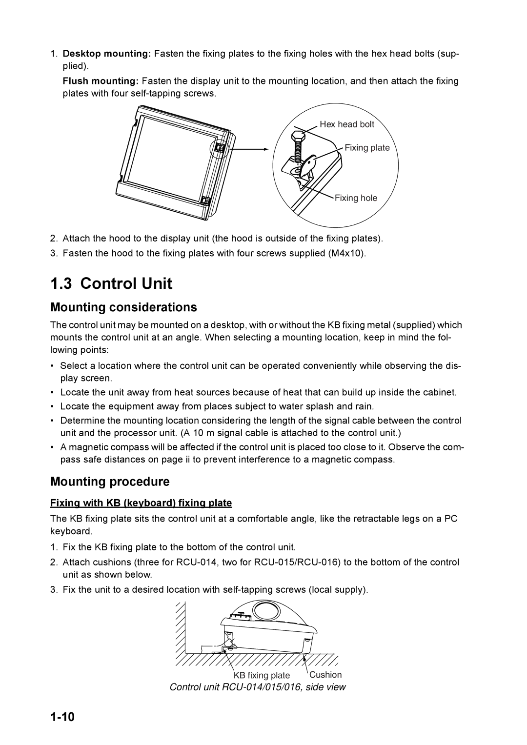 Furuno FAR-2157 installation manual Control Unit, Fixing with KB keyboard fixing plate 