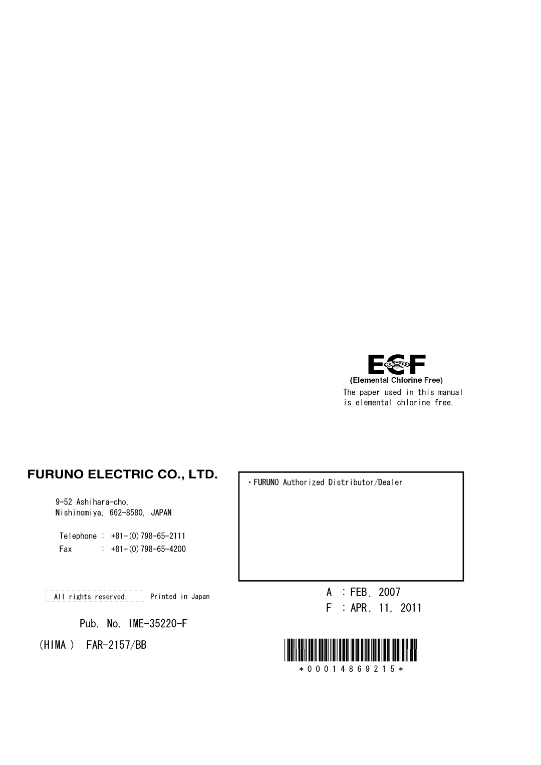 Furuno FAR-2157 installation manual 00014869215 