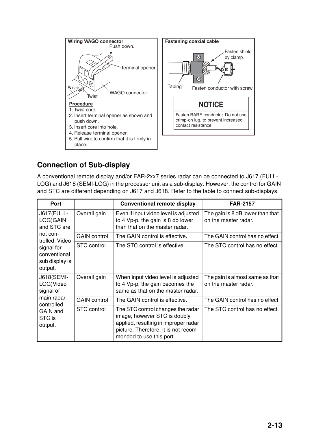 Furuno installation manual Connection of Sub-display, Port Conventional remote display FAR-2157 