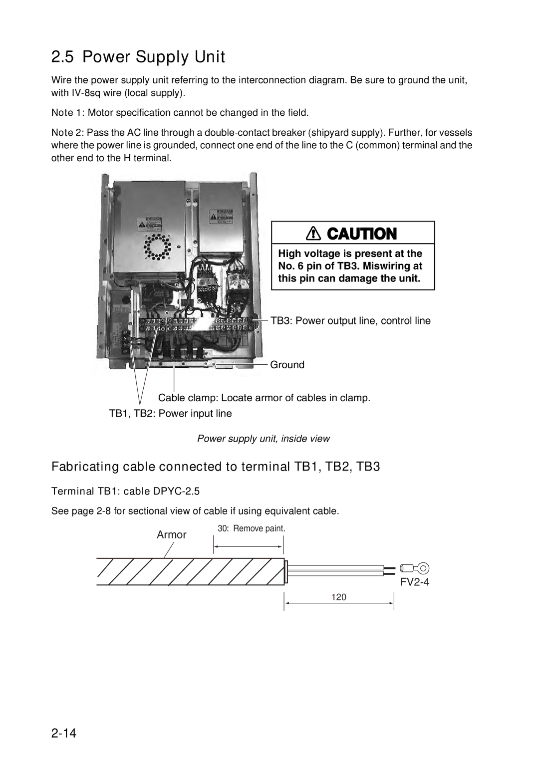 Furuno FAR-2157 installation manual Fabricating cable connected to terminal TB1, TB2, TB3, Terminal TB1 cable DPYC-2.5 