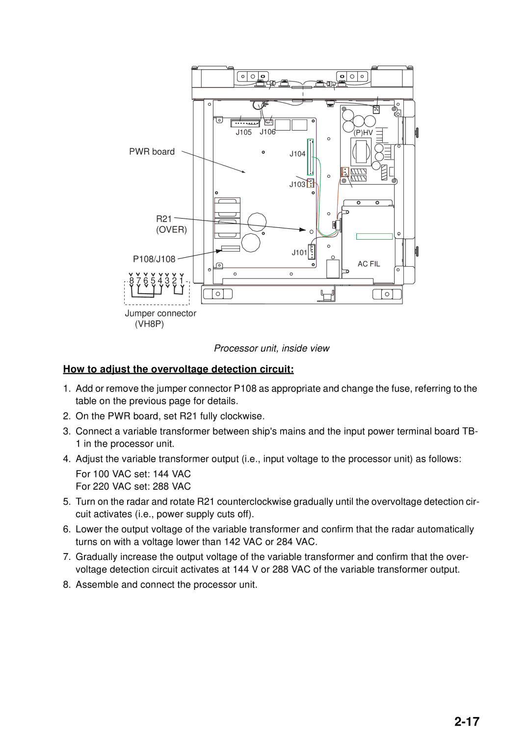 Furuno FAR-2157 installation manual How to adjust the overvoltage detection circuit 