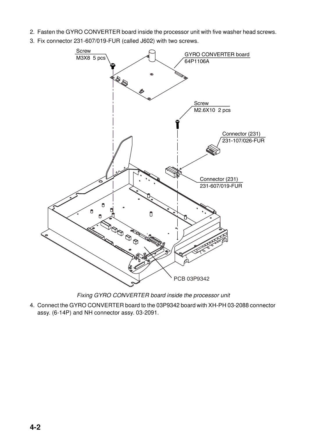 Furuno FAR-2157 installation manual Fixing Gyro Converter board inside the processor unit 