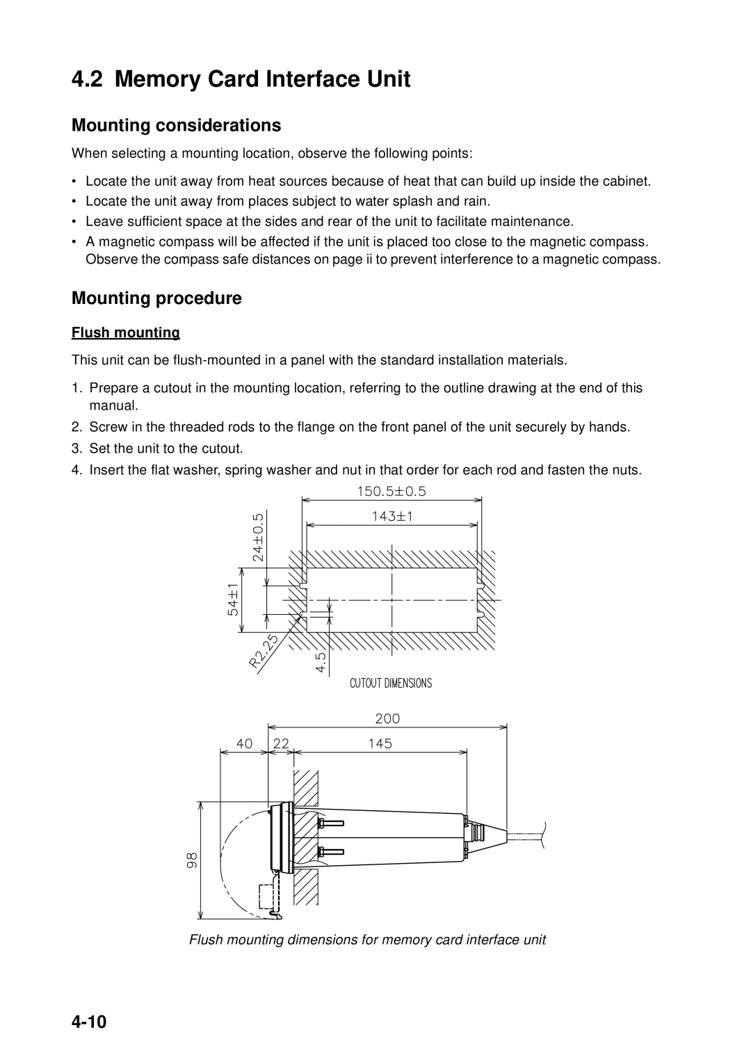 Furuno FAR-2157 installation manual Memory Card Interface Unit, Flush mounting dimensions for memory card interface unit 