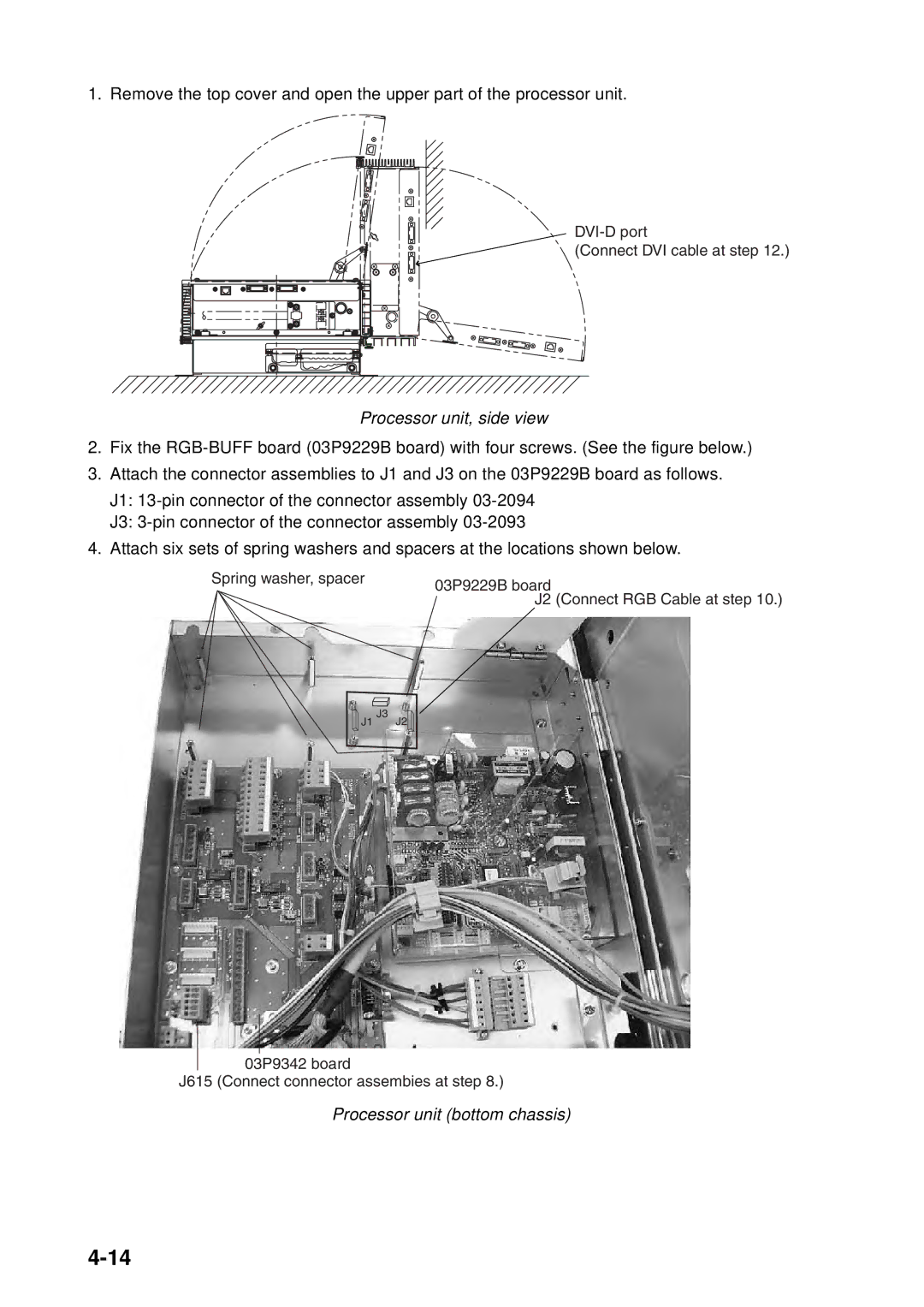 Furuno FAR-2157 installation manual Processor unit, side view, Processor unit bottom chassis 