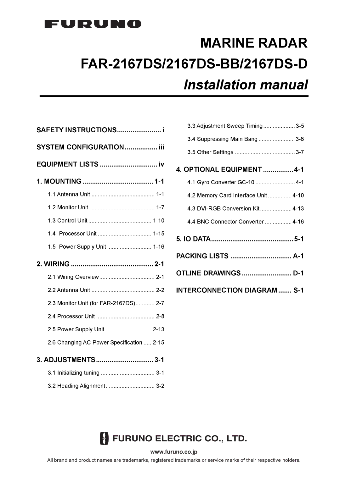 Furuno FAR-2167DS-D, FAR-2167DS-BB installation manual Installation manual 