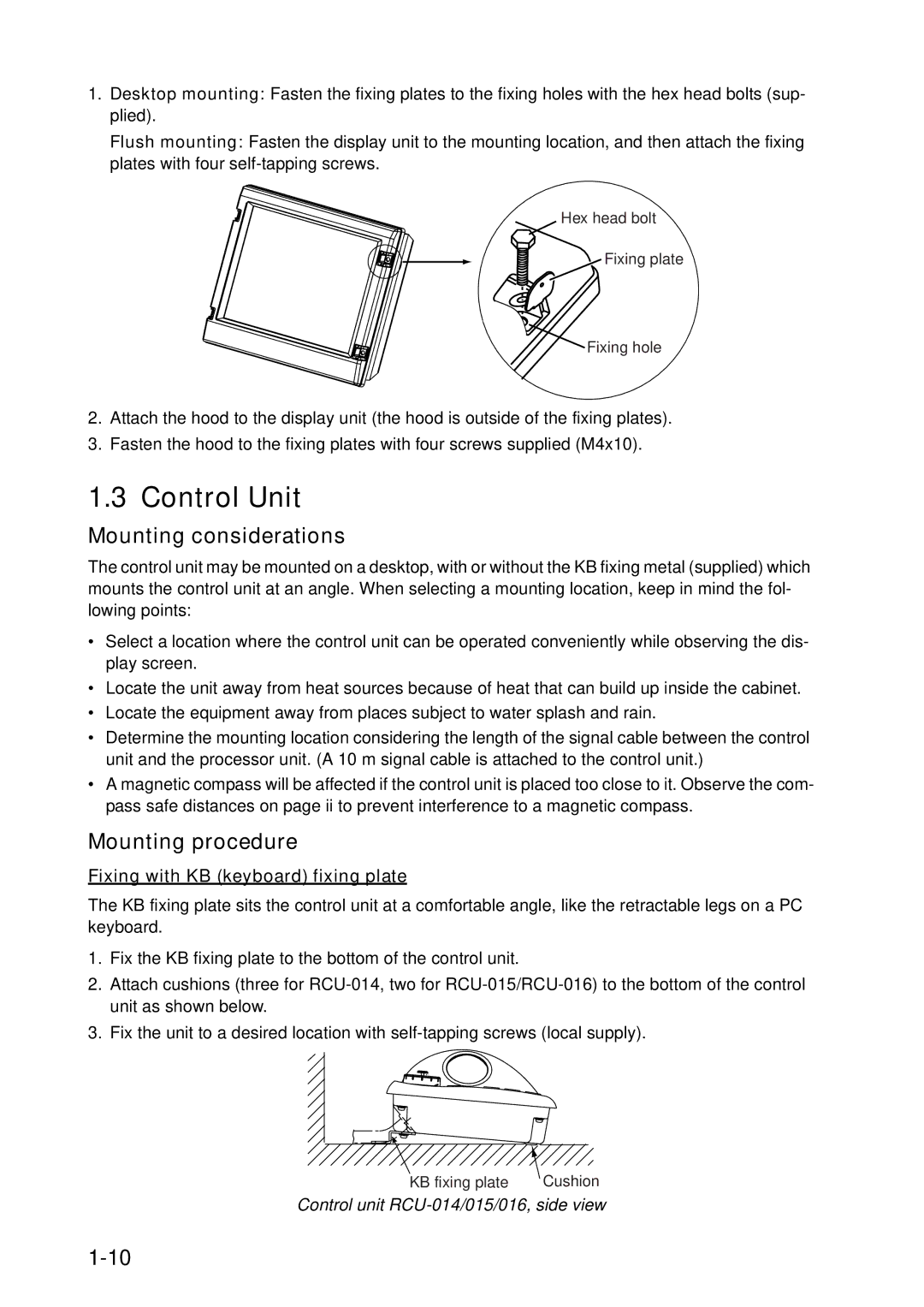 Furuno FAR-2167DS-BB, FAR-2167DS-D installation manual Control Unit, Fixing with KB keyboard fixing plate 