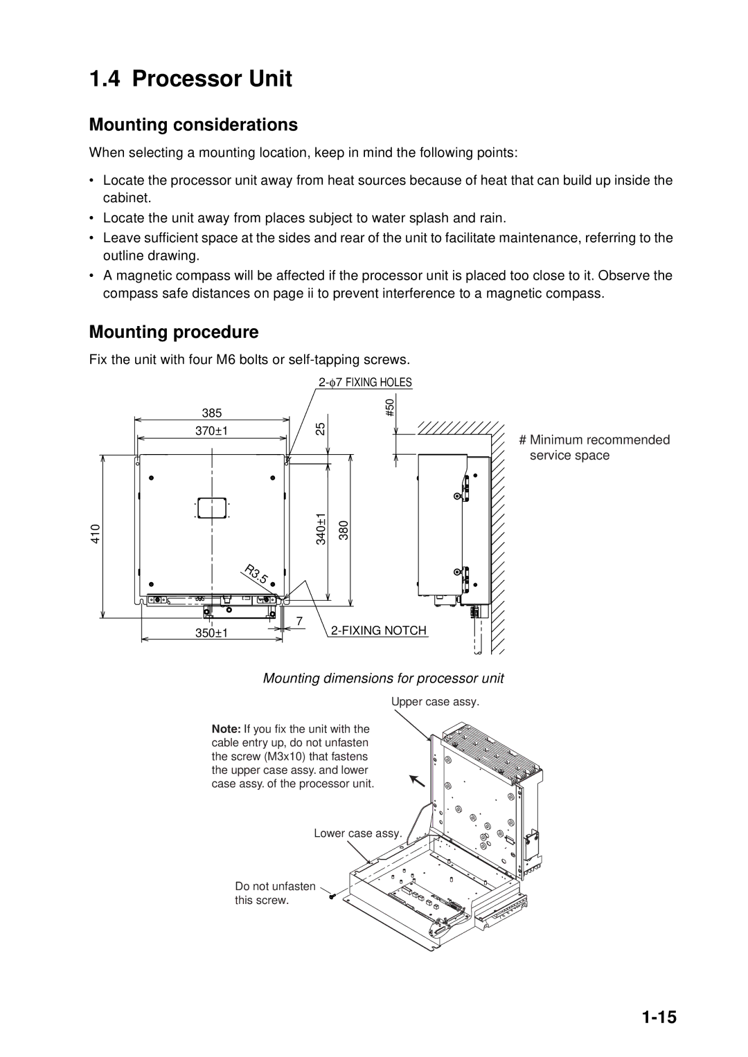 Furuno FAR-2167DS-D, FAR-2167DS-BB installation manual Processor Unit, Mounting dimensions for processor unit 