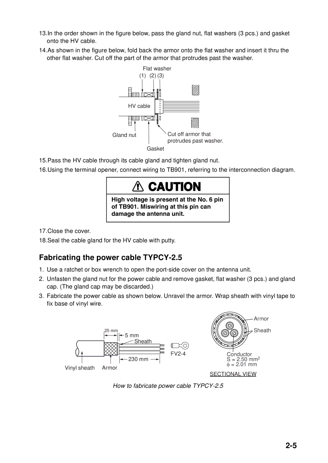 Furuno FAR-2167DS-D, FAR-2167DS-BB Fabricating the power cable TYPCY-2.5, How to fabricate power cable TYPCY-2.5 