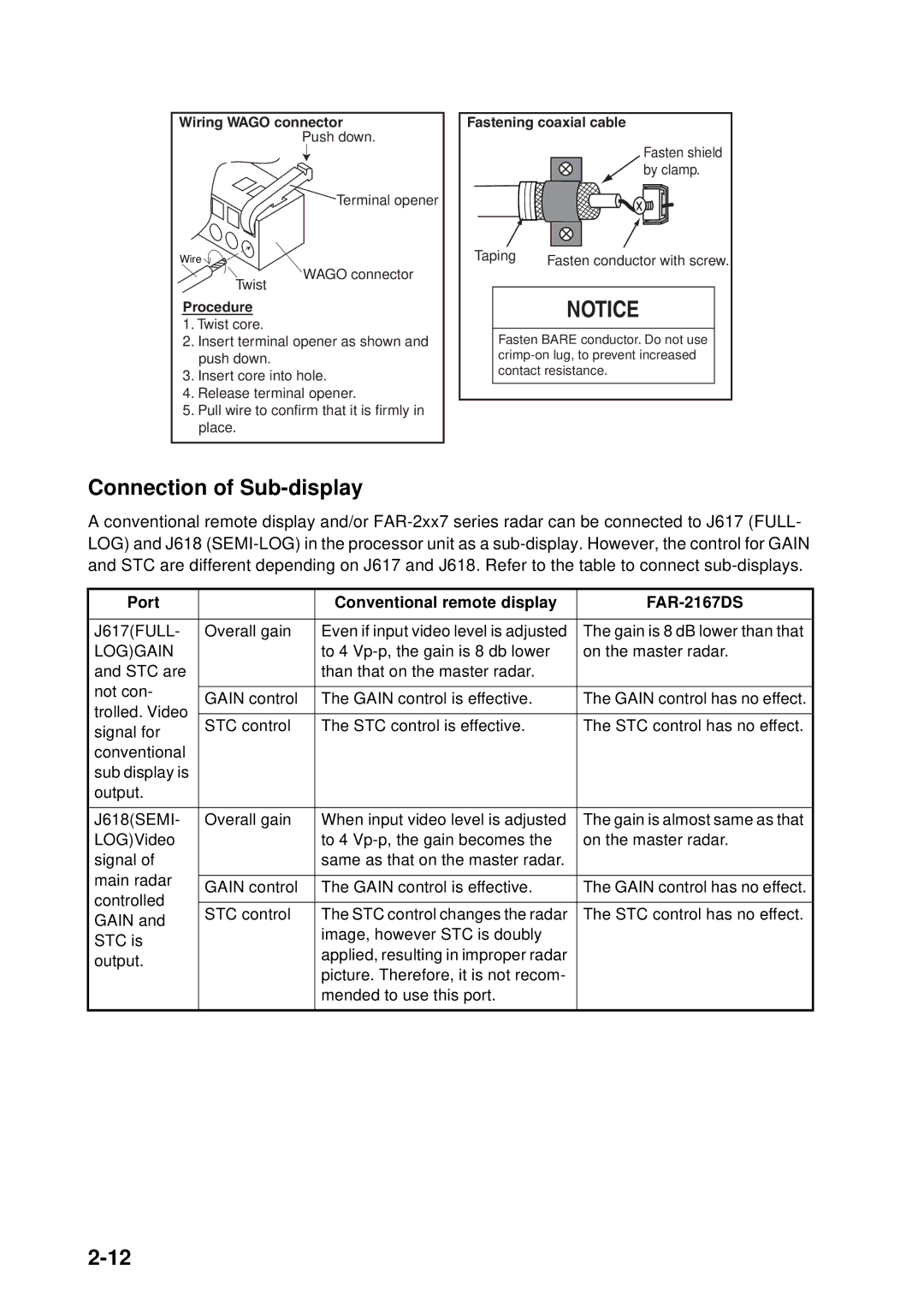 Furuno FAR-2167DS-BB, FAR-2167DS-D Connection of Sub-display, Port Conventional remote display FAR-2167DS 