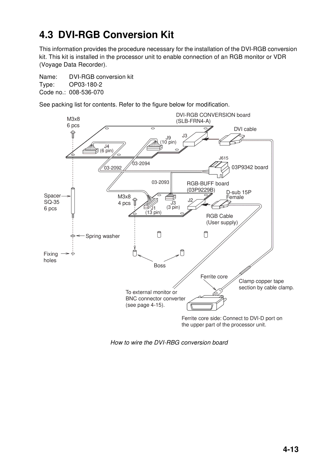 Furuno FAR-2167DS-D, FAR-2167DS-BB installation manual DVI-RGB Conversion Kit, How to wire the DVI-RBG conversion board 