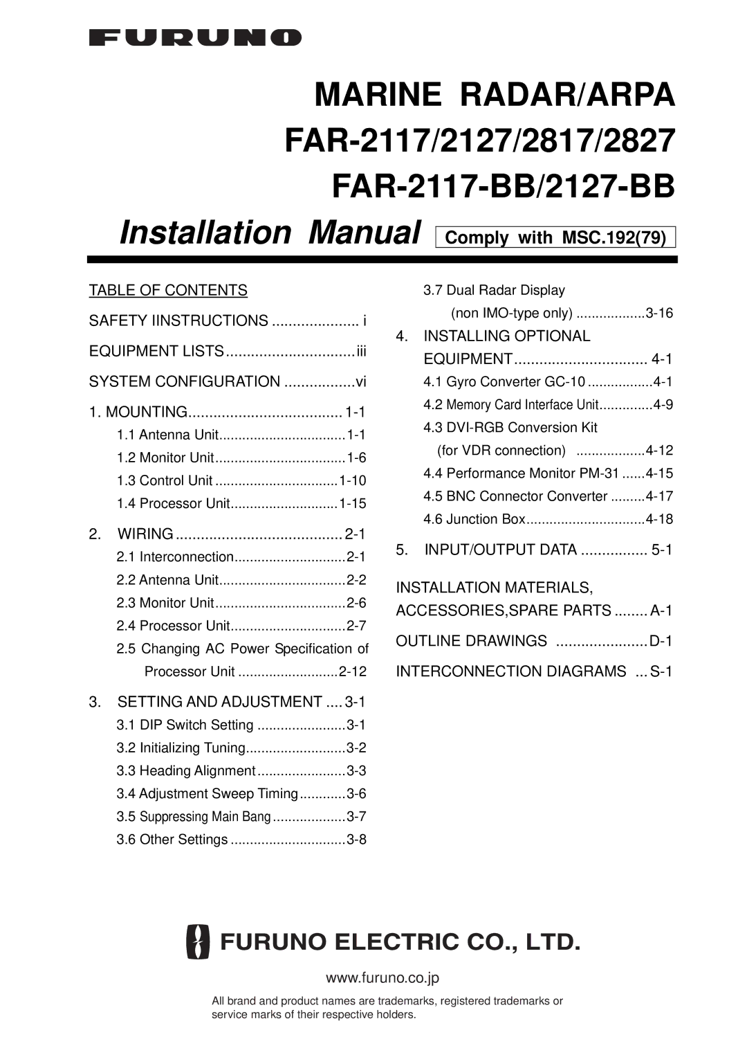 Furuno FAR-2127-BB, FAR-2827, FAR-2117-BB, FAR-2817 installation manual Installation Manual, Comply with MSC.19279 