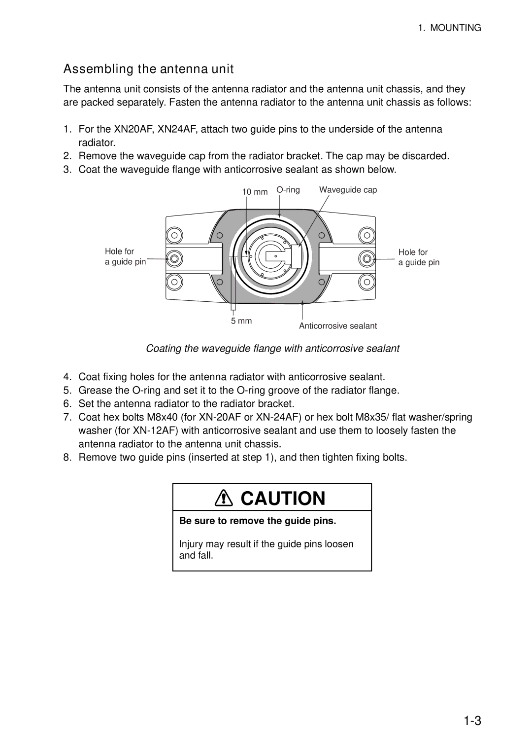 Furuno FAR-2117, FAR-2827, FAR-2127-BB Assembling the antenna unit, Coating the waveguide flange with anticorrosive sealant 