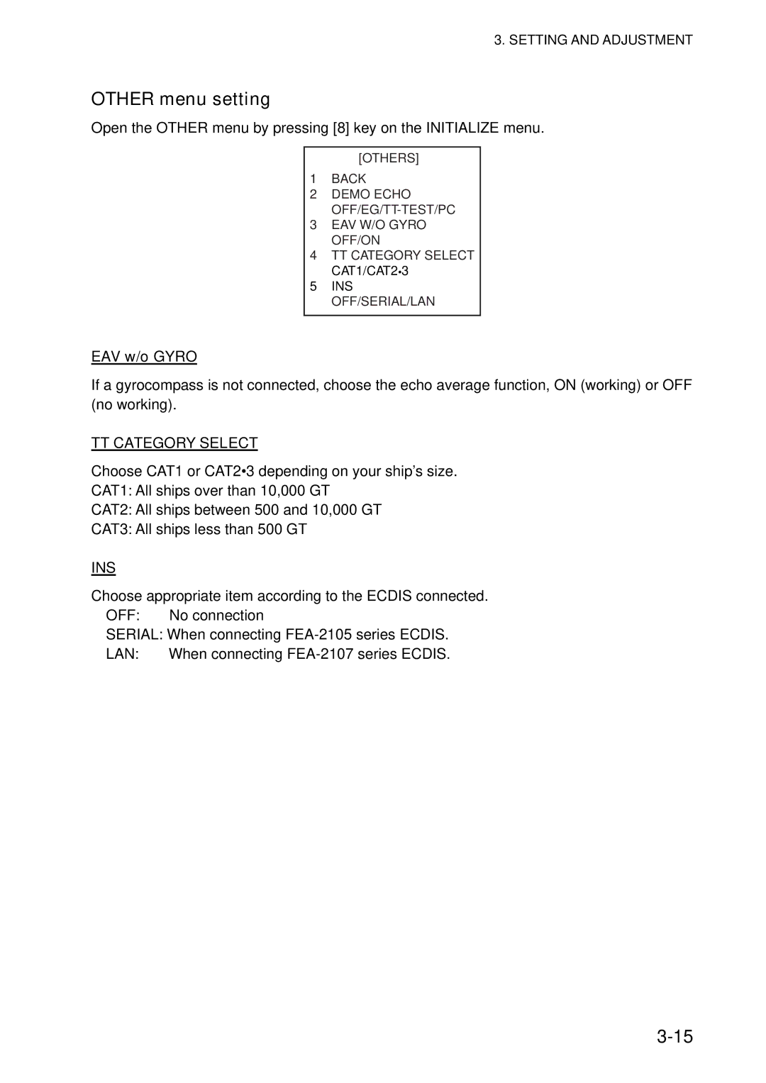 Furuno FAR-2827, FAR-2127-BB, FAR-2117-BB, FAR-2817 installation manual Other menu setting, EAV w/o Gyro 