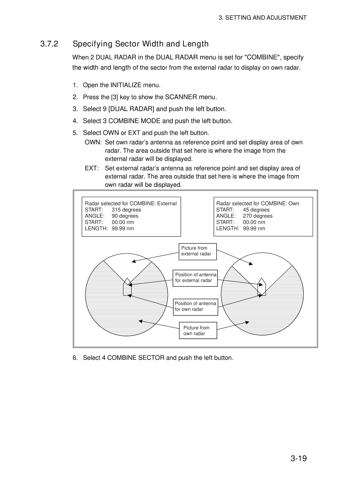 Furuno FAR-2817, FAR-2827, FAR-2127-BB, FAR-2117-BB installation manual Specifying Sector Width and Length 