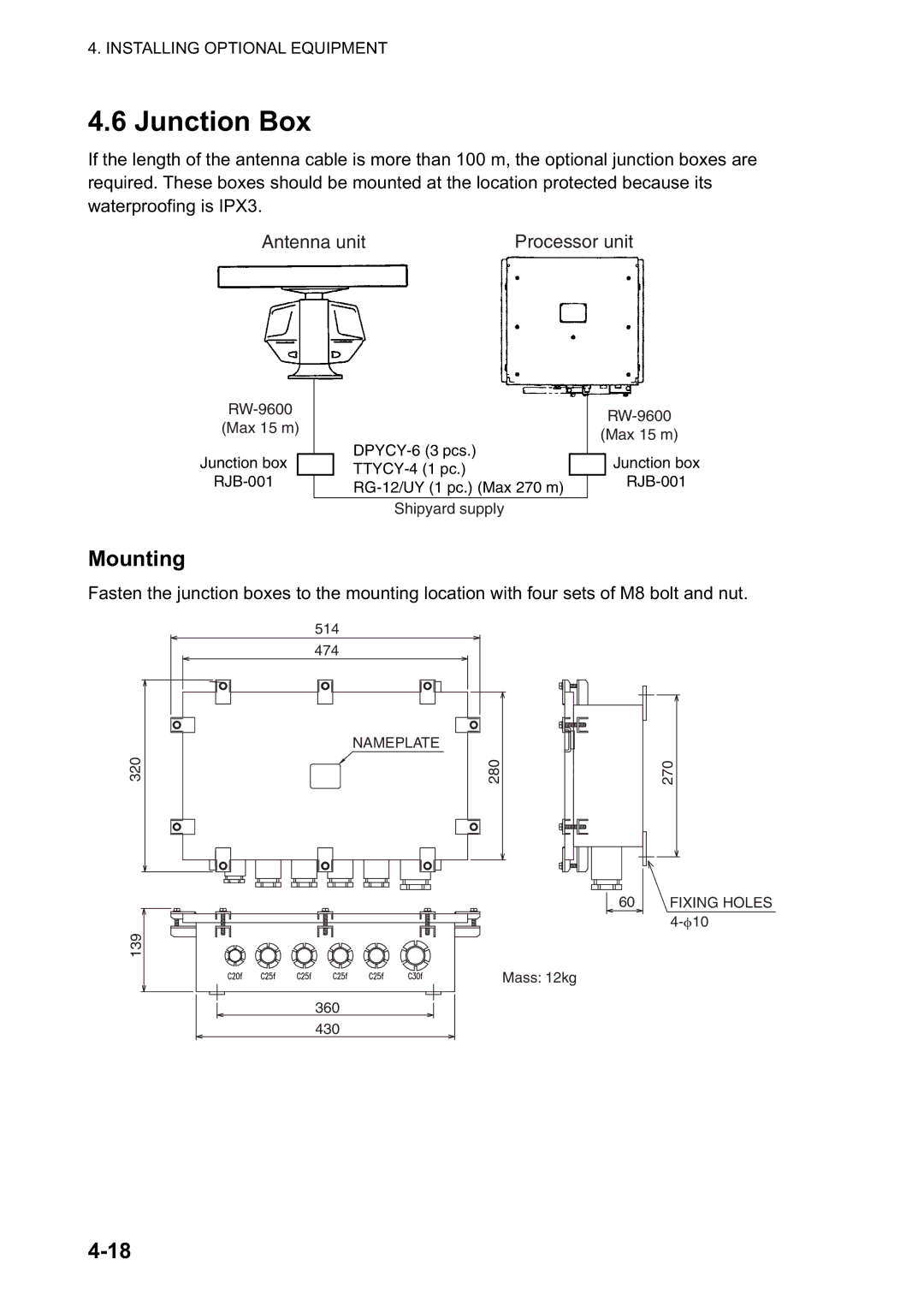 Furuno FAR-2827, FAR-2127-BB, FAR-2117-BB, FAR-2817 installation manual Junction Box, Mounting 