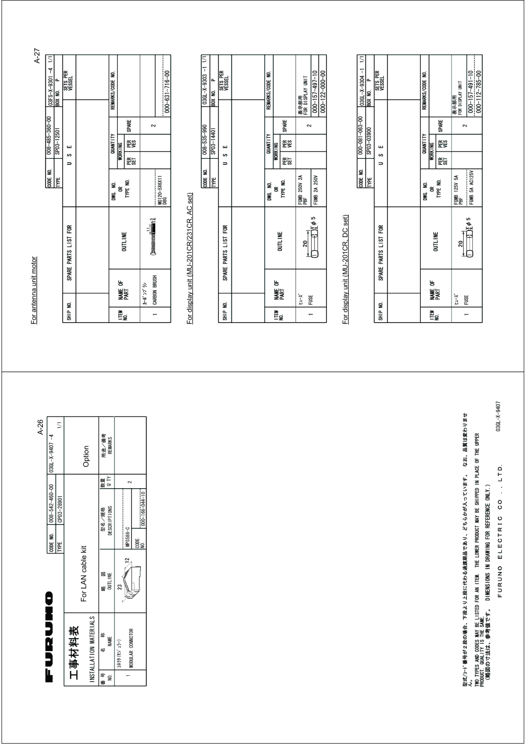 Furuno FAR-2117-BB, FAR-2827, FAR-2127-BB, FAR-2817 installation manual For LAN cable kit Option 