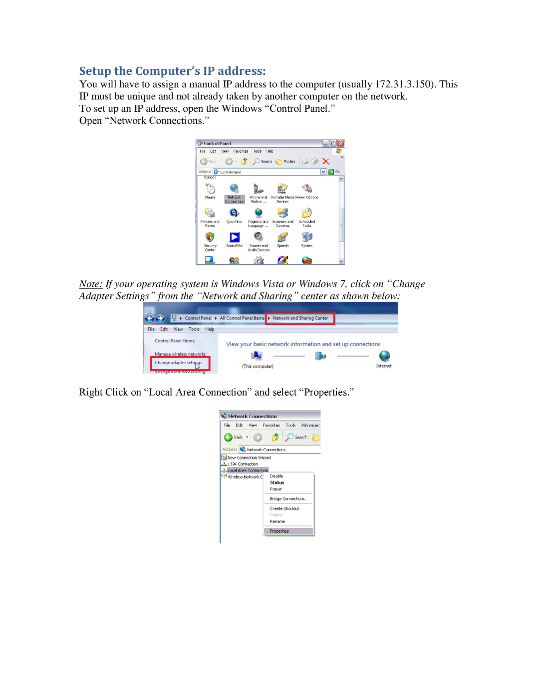 Furuno FAR2XX7 manual Setup the Computer’s IP address 