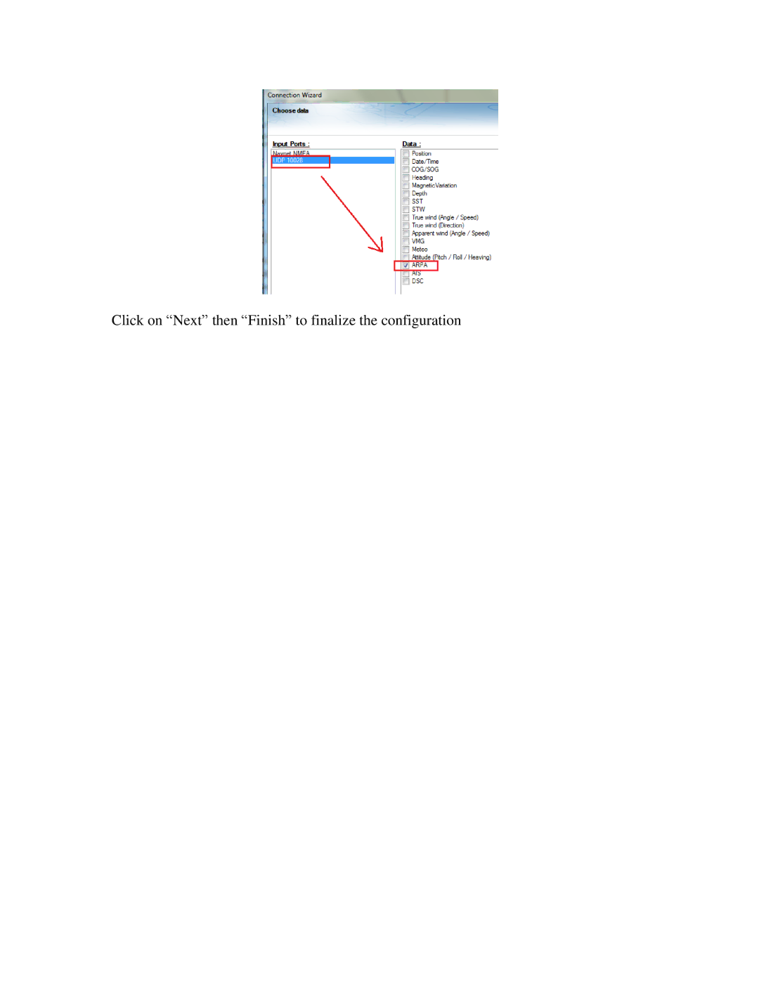 Furuno FAR2XX7 manual Click on Next then Finish to finalize the configuration 