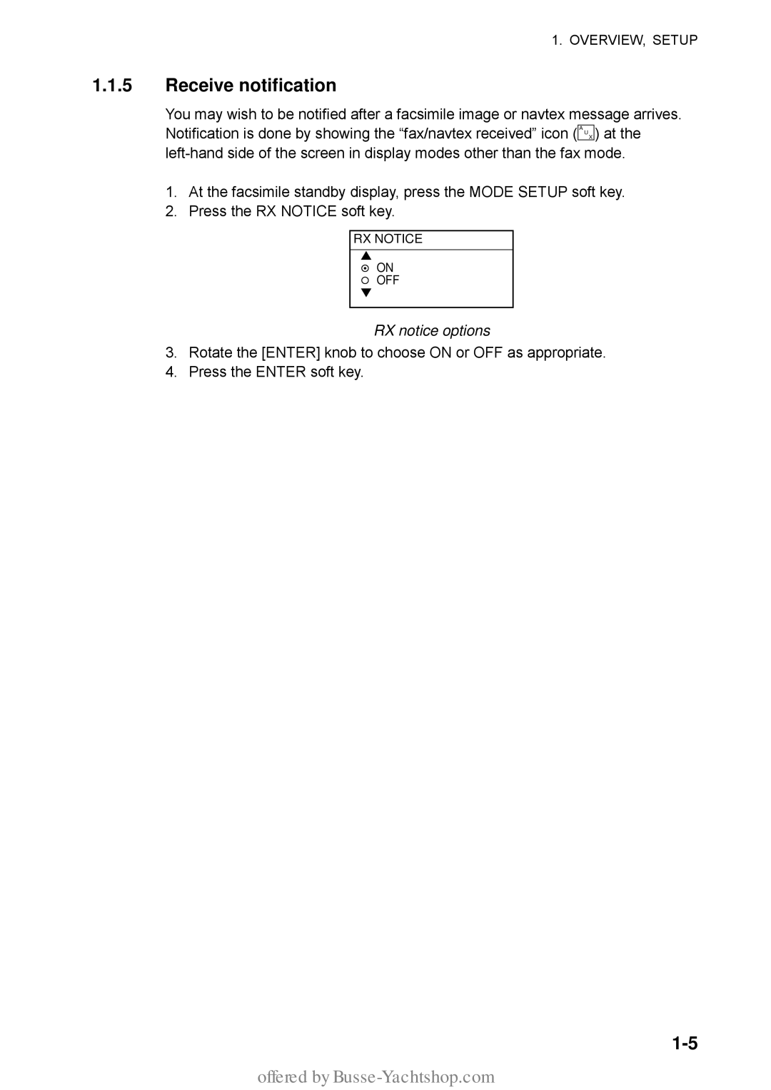 Furuno FAX-30 manual Receive notification, RX notice options 