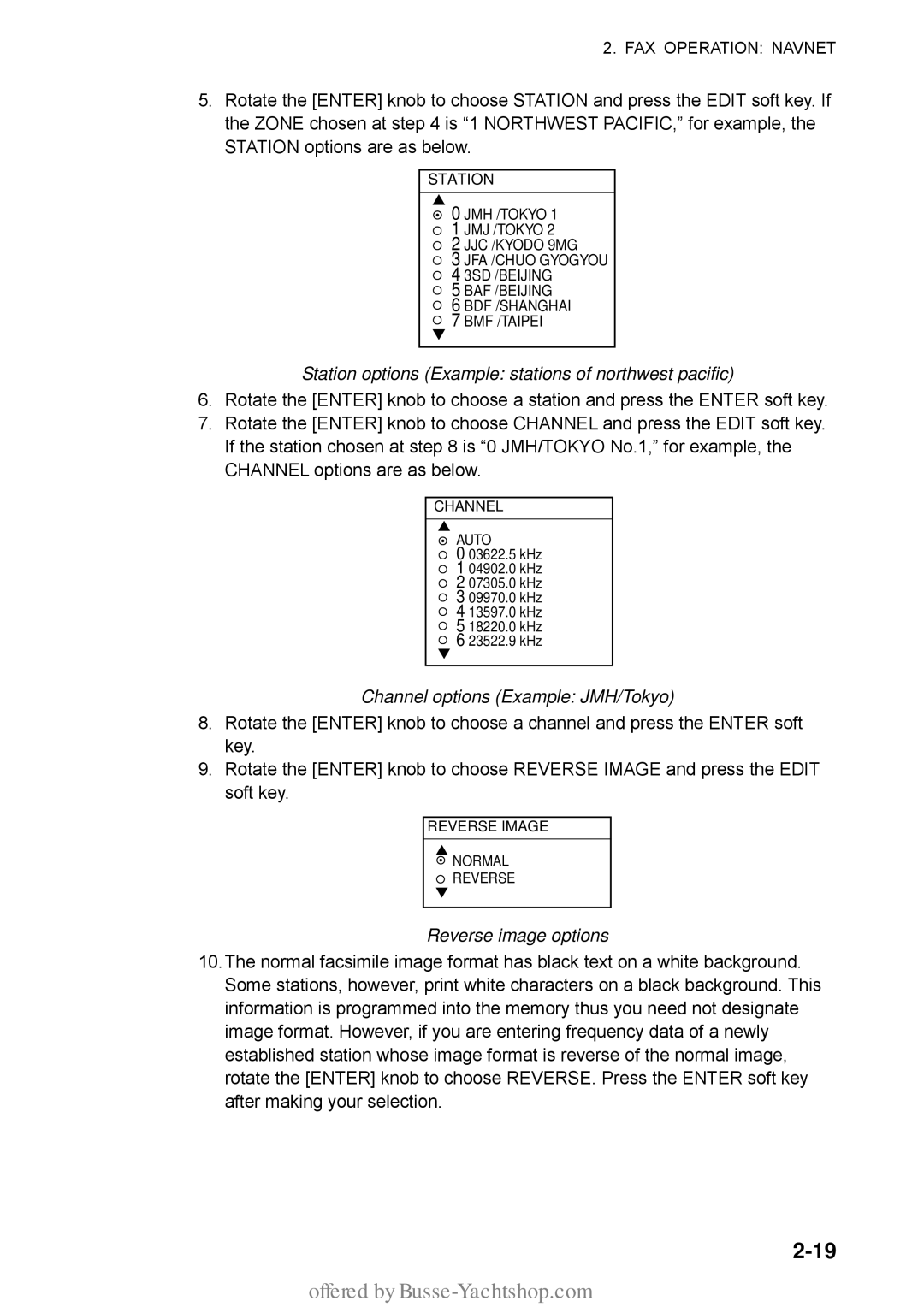 Furuno FAX-30 manual Station options Example stations of northwest pacific 