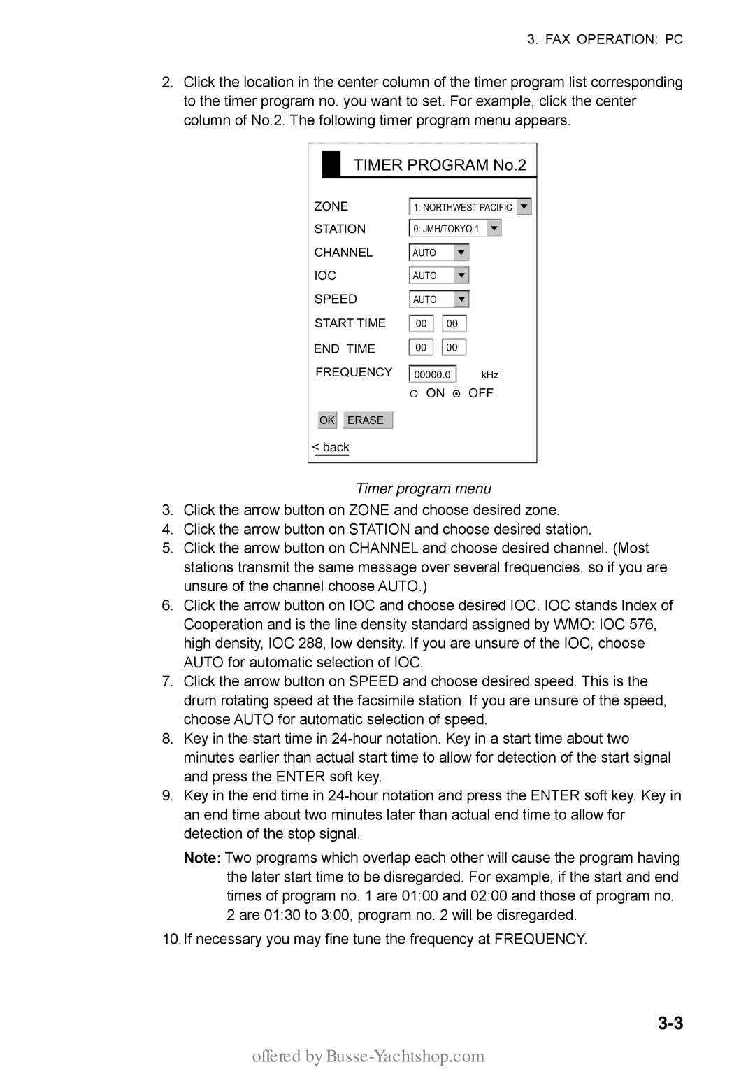 Furuno FAX-30 manual Timer Program No.2, Timer program menu 