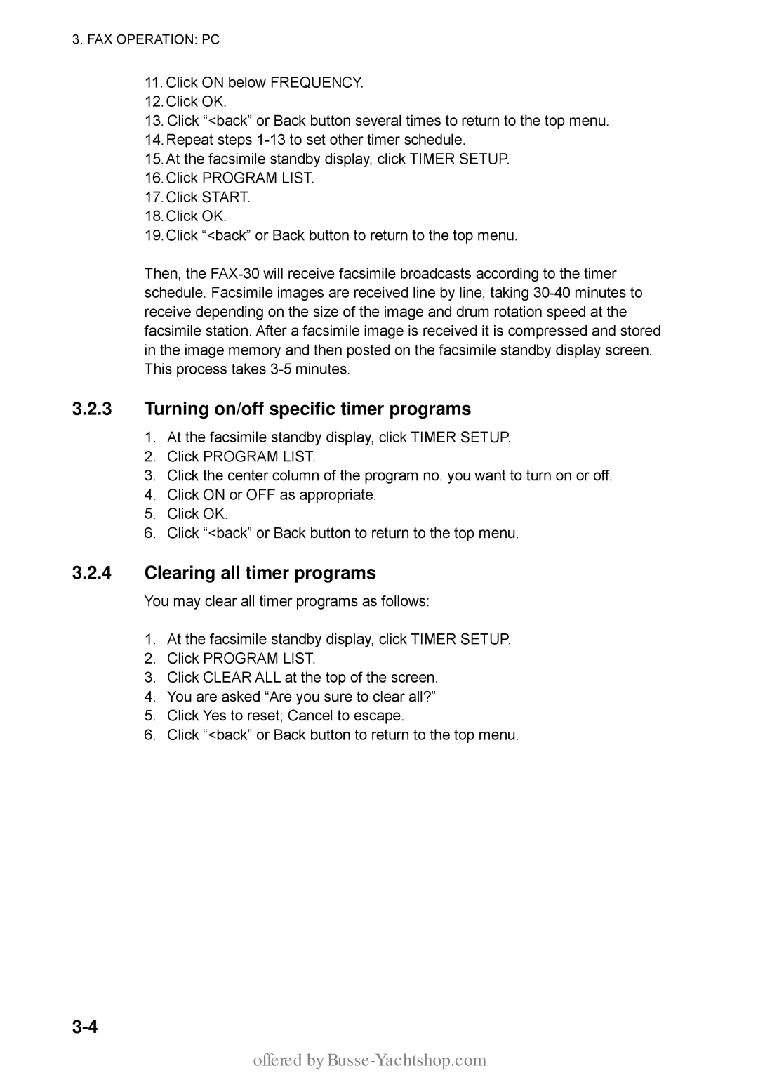 Furuno FAX-30 manual Turning on/off specific timer programs 