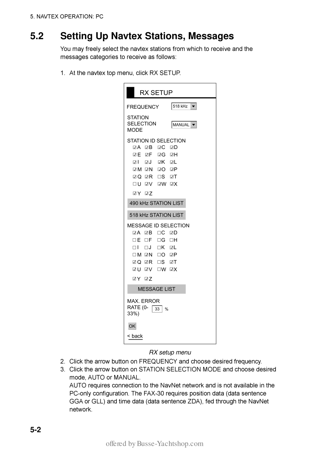 Furuno FAX-30 manual Setting Up Navtex Stations, Messages, RX Setup 