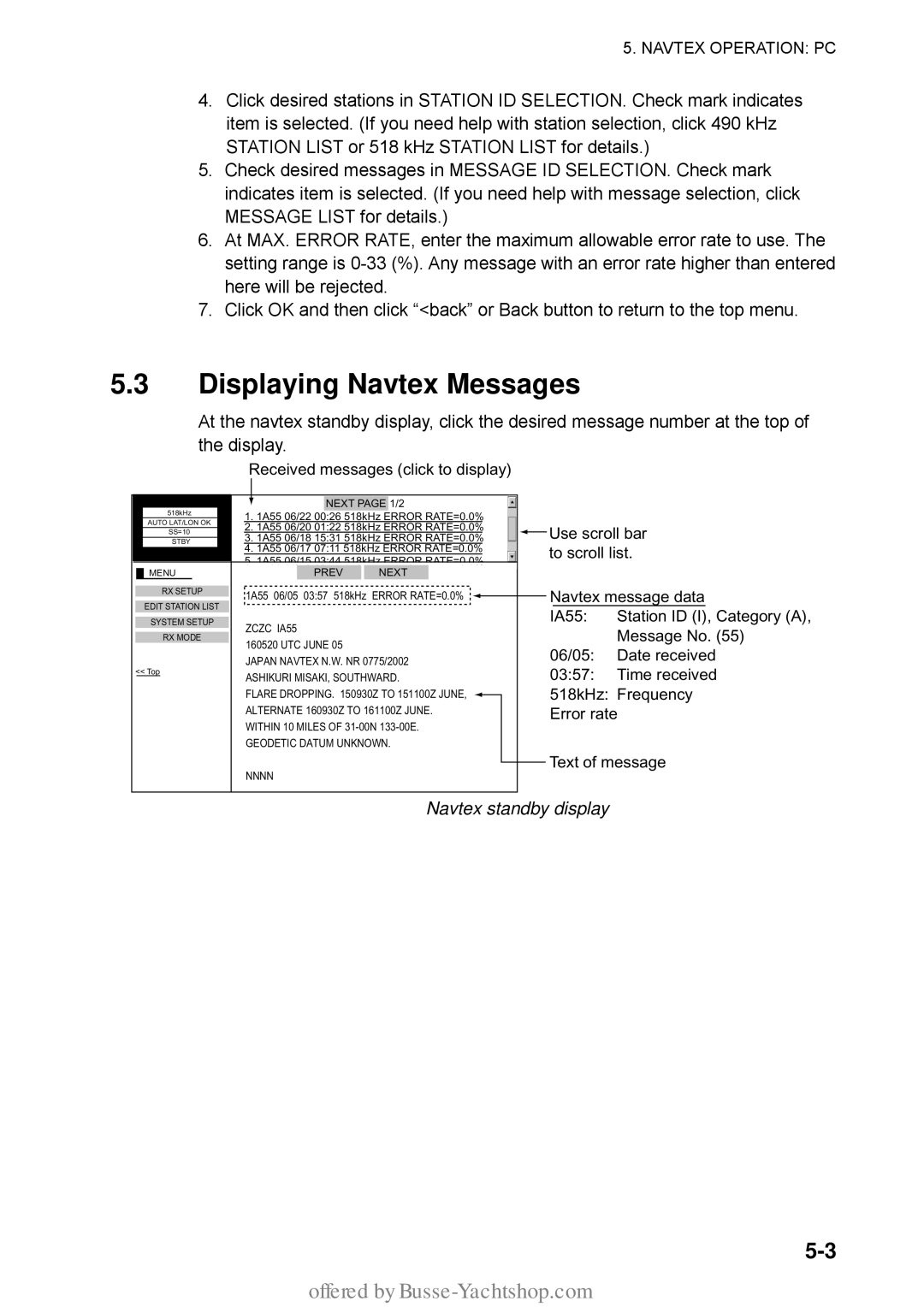 Furuno FAX-30 manual Navtex standby display, Received messages click to display 