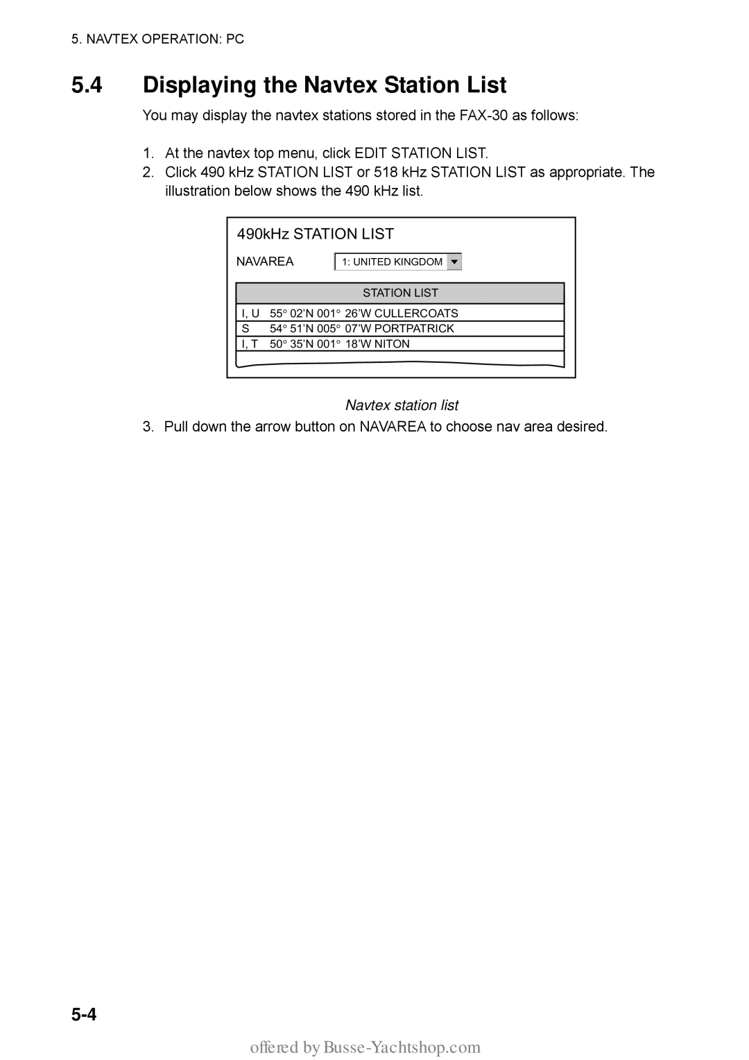 Furuno FAX-30 manual 490kHz Station List, Navtex station list 