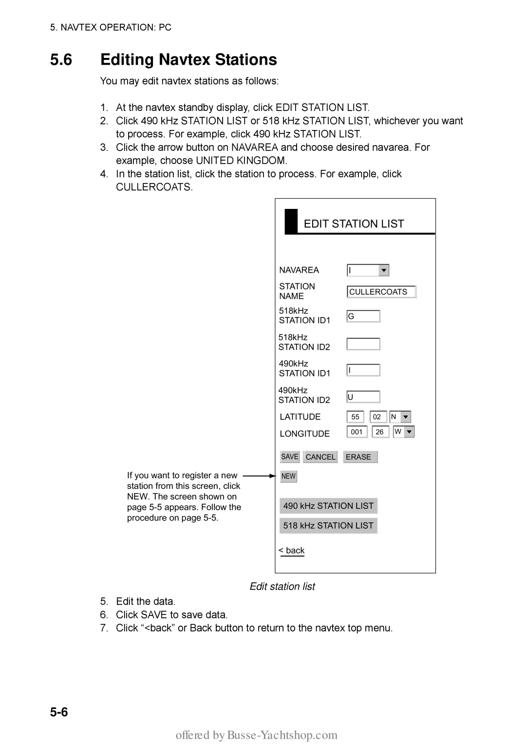 Furuno FAX-30 manual Editing Navtex Stations, Cullercoats 