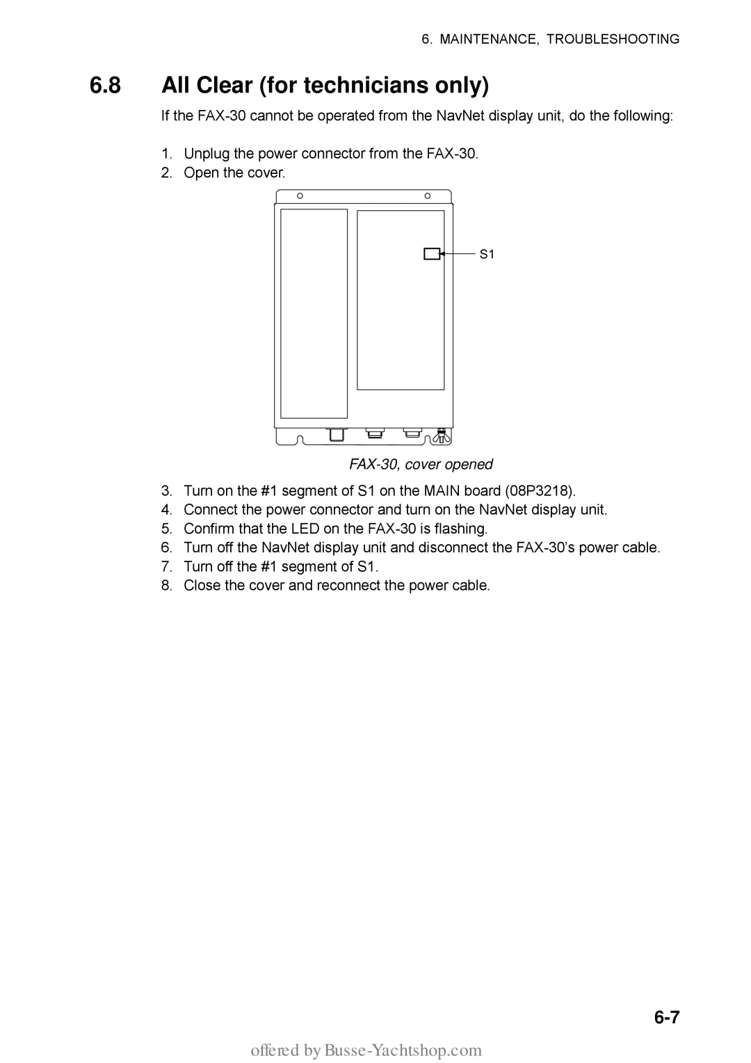 Furuno manual All Clear for technicians only, FAX-30, cover opened 