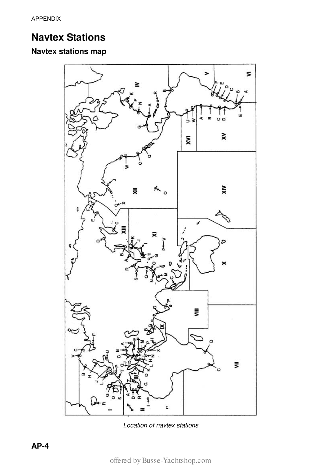 Furuno FAX-30 manual Navtex Stations, Navtex stations map, AP-4, Location of navtex stations 