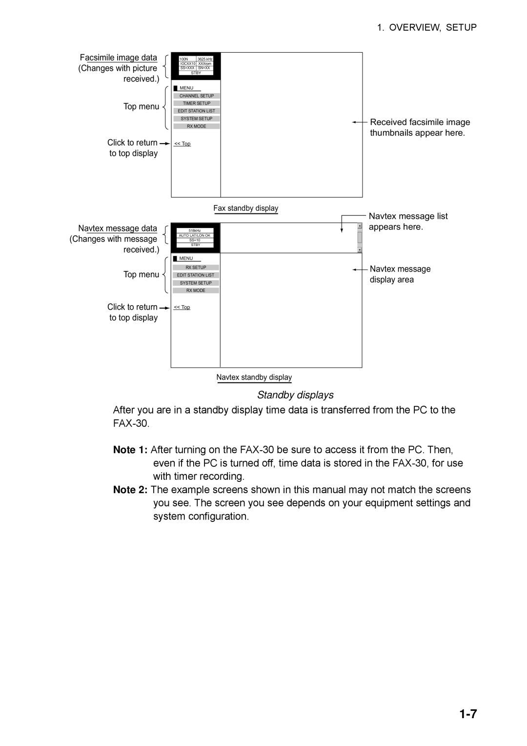 Furuno FAX-30 manual Standby displays 