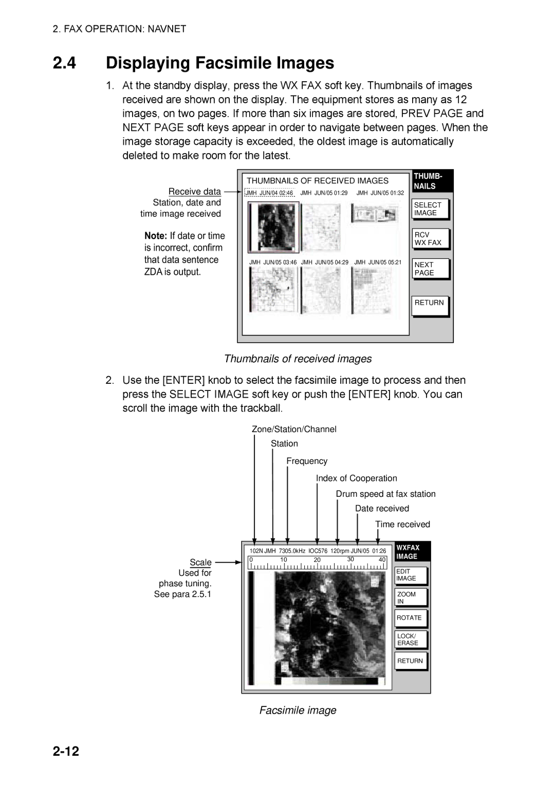 Furuno FAX-30 manual Displaying Facsimile Images, Facsimile image 