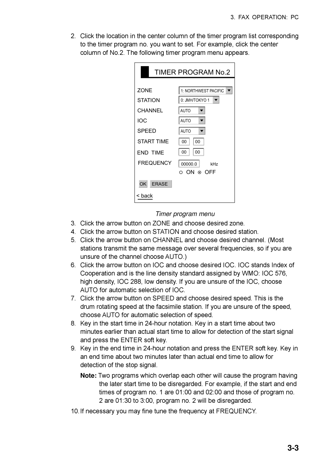 Furuno FAX-30 manual Timer Program No.2, Timer program menu 