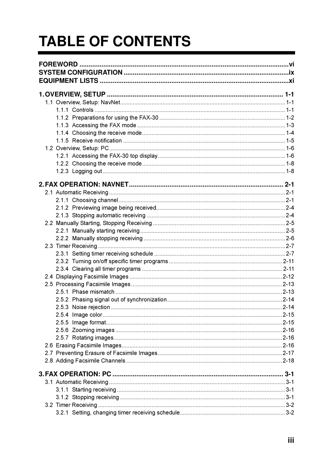 Furuno FAX-30 manual Table of Contents 