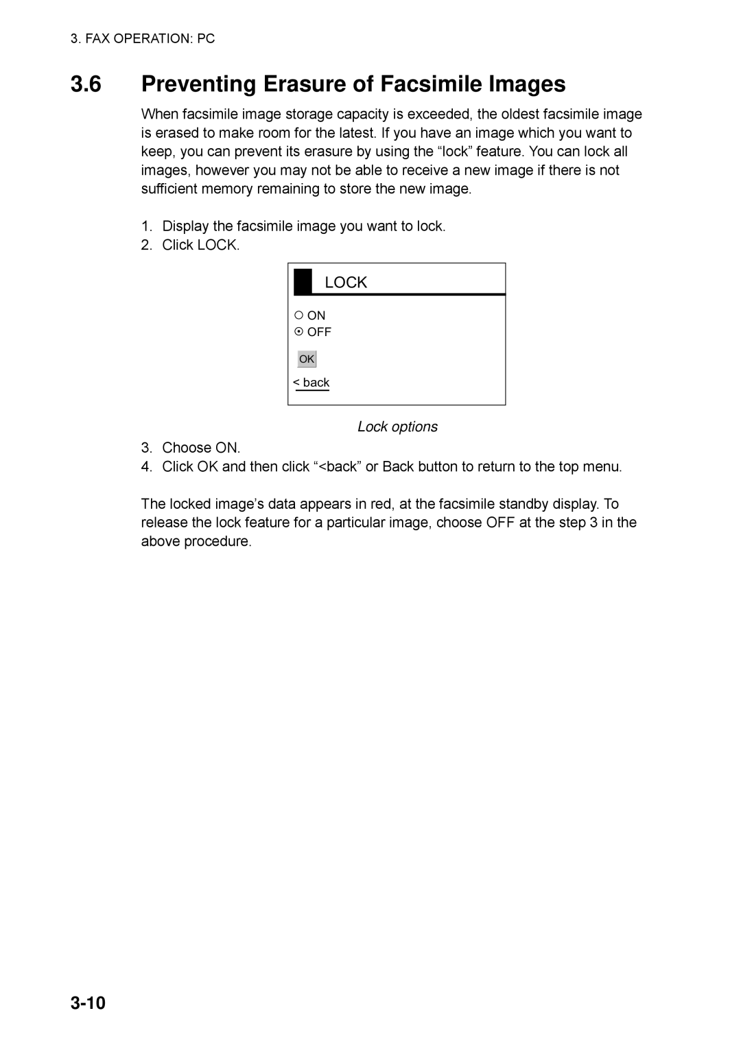 Furuno FAX-30 manual Lock options 