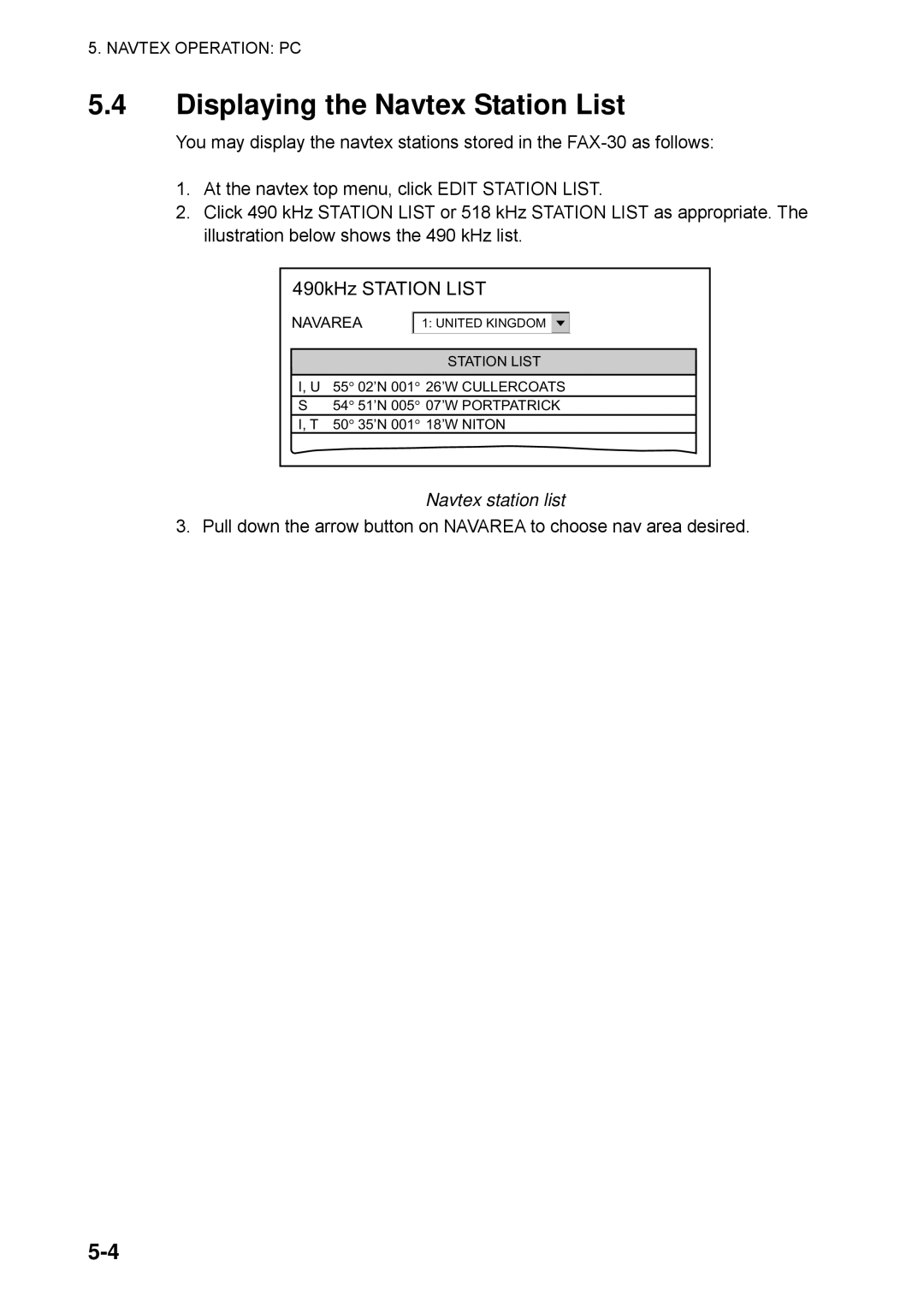 Furuno FAX-30 manual 490kHz Station List, Navtex station list 