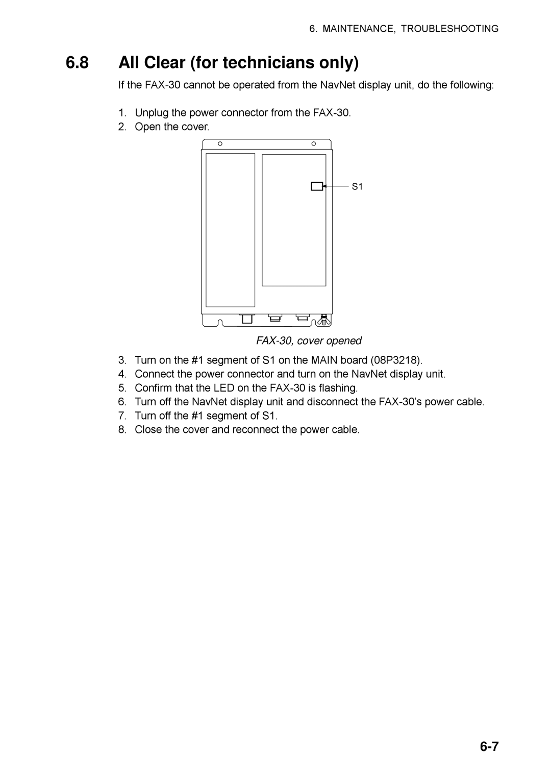 Furuno manual All Clear for technicians only, FAX-30, cover opened 