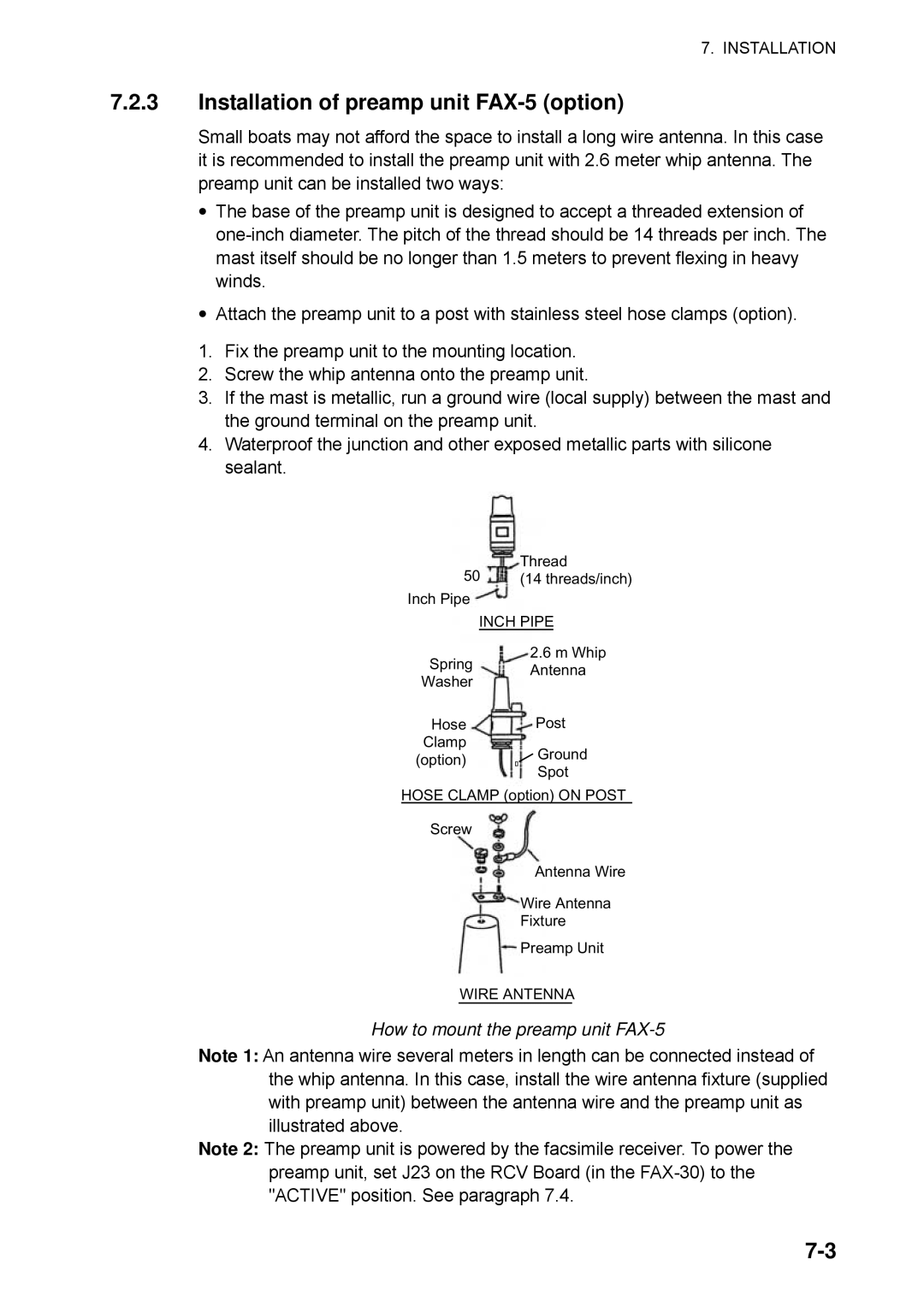 Furuno FAX-30 manual Installation of preamp unit FAX-5 option, How to mount the preamp unit FAX-5 