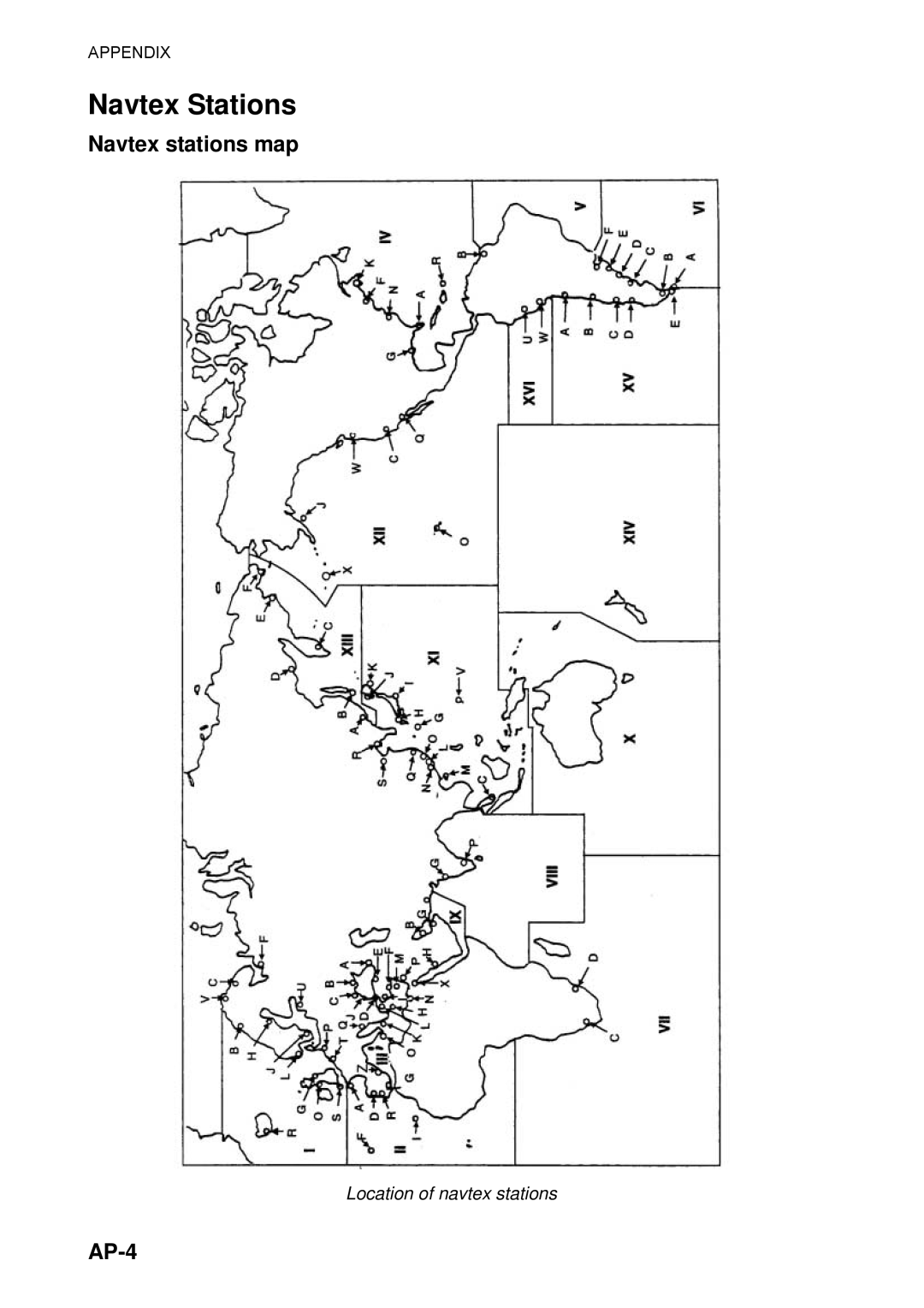 Furuno FAX-30 manual Navtex Stations, Navtex stations map, AP-4, Location of navtex stations 