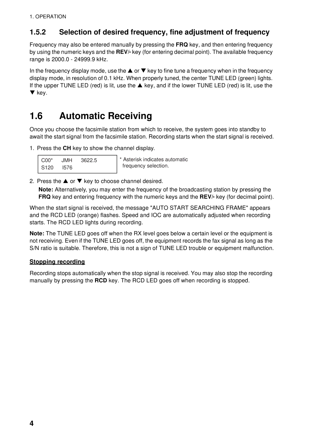 Furuno FAX-408 manual Automatic Receiving, Stopping recording 