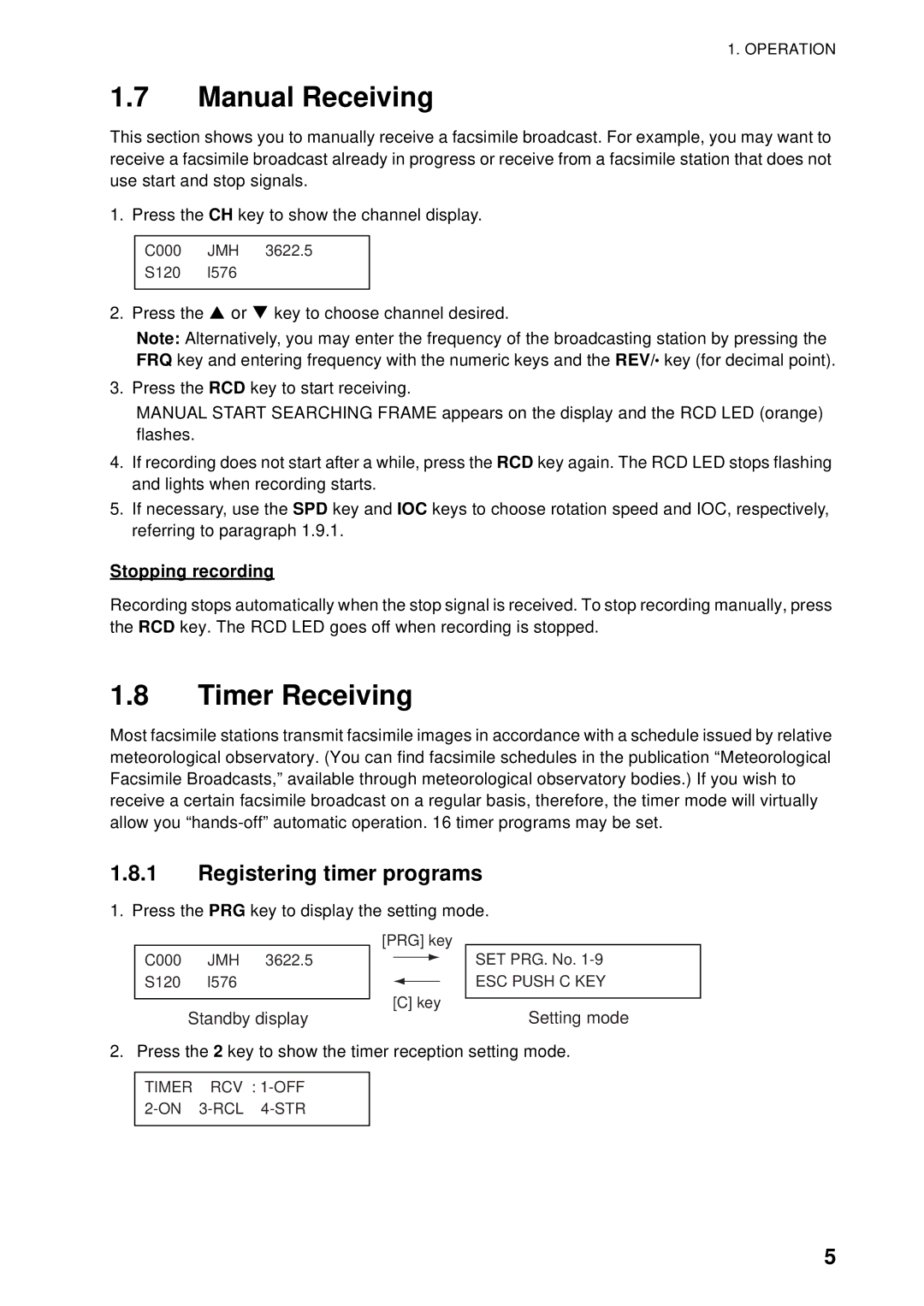 Furuno FAX-408 manual Manual Receiving, Timer Receiving, Registering timer programs 