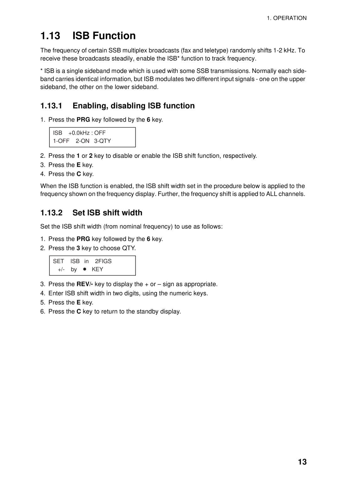 Furuno FAX-408 manual ISB Function, Enabling, disabling ISB function, Set ISB shift width 