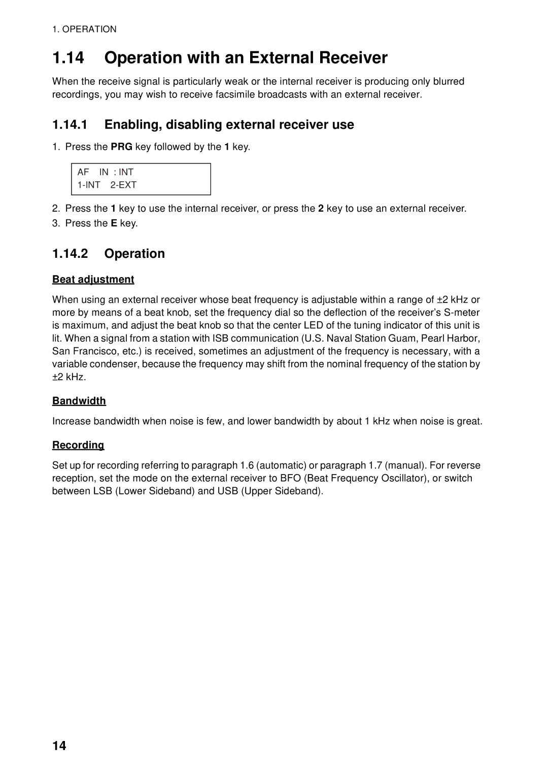 Furuno FAX-408 manual Operation with an External Receiver, Enabling, disabling external receiver use 