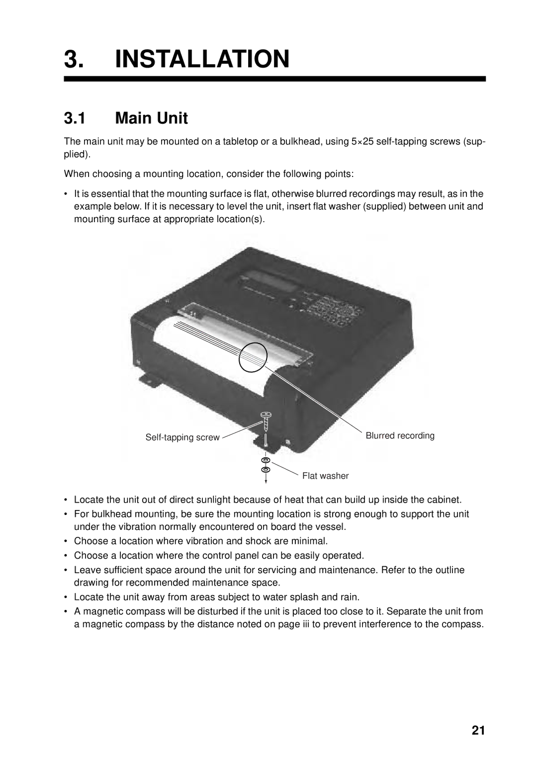 Furuno FAX-408 manual Installation, Main Unit 